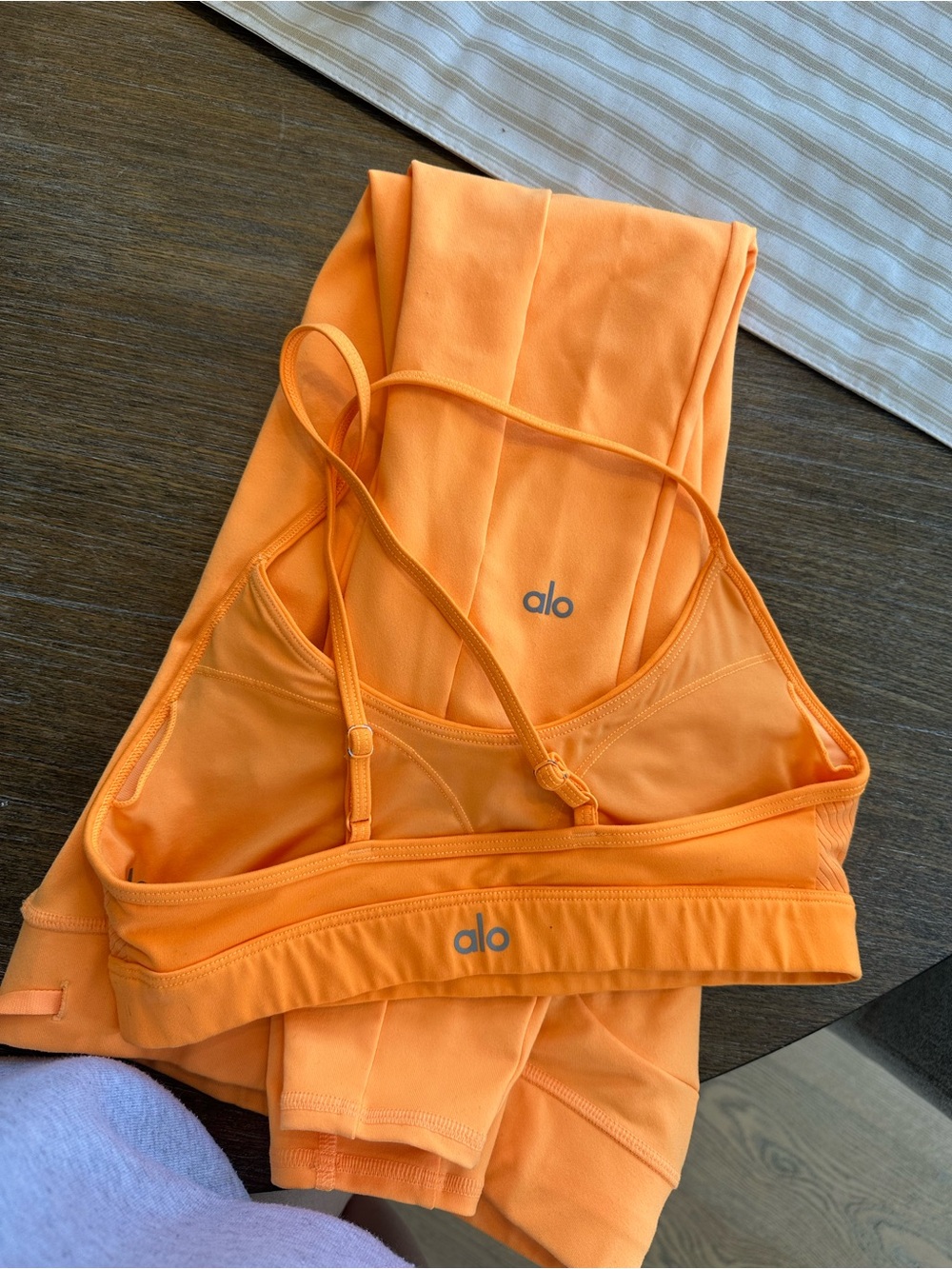 Alo Bright Orange Strappy Sports Bra and Leggings Set